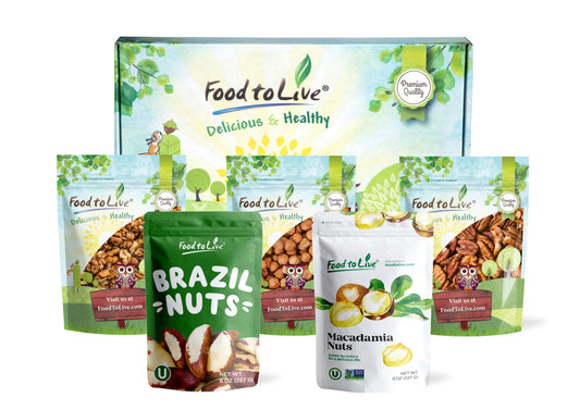 Keto Raw Nuts in a Gift Box - Pecans, Brazil Nuts, Macadamia Nuts, Walnuts, Hazelnuts - by Food to Live