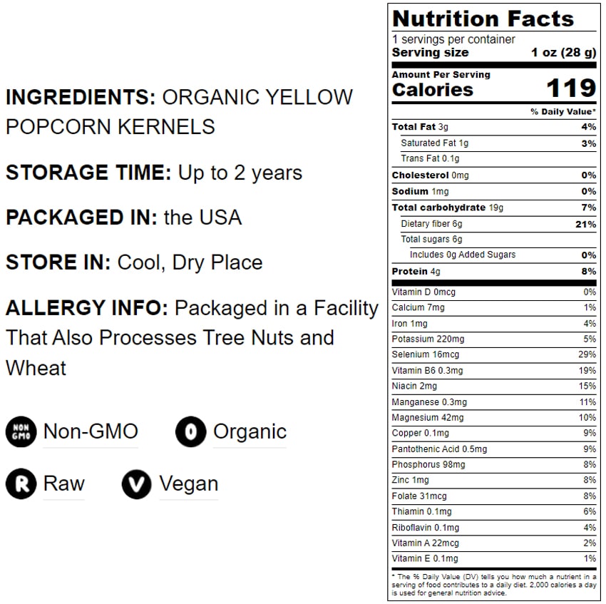 Organic Yellow Popcorn – Non-GMO Corn Kernels, 100% Whole Grain, No Additives, No Preservatives, Vegan, Bulk. Theater-Quality Popcorn. Easy to Make. High Fiber, and Low-Calorie Snack