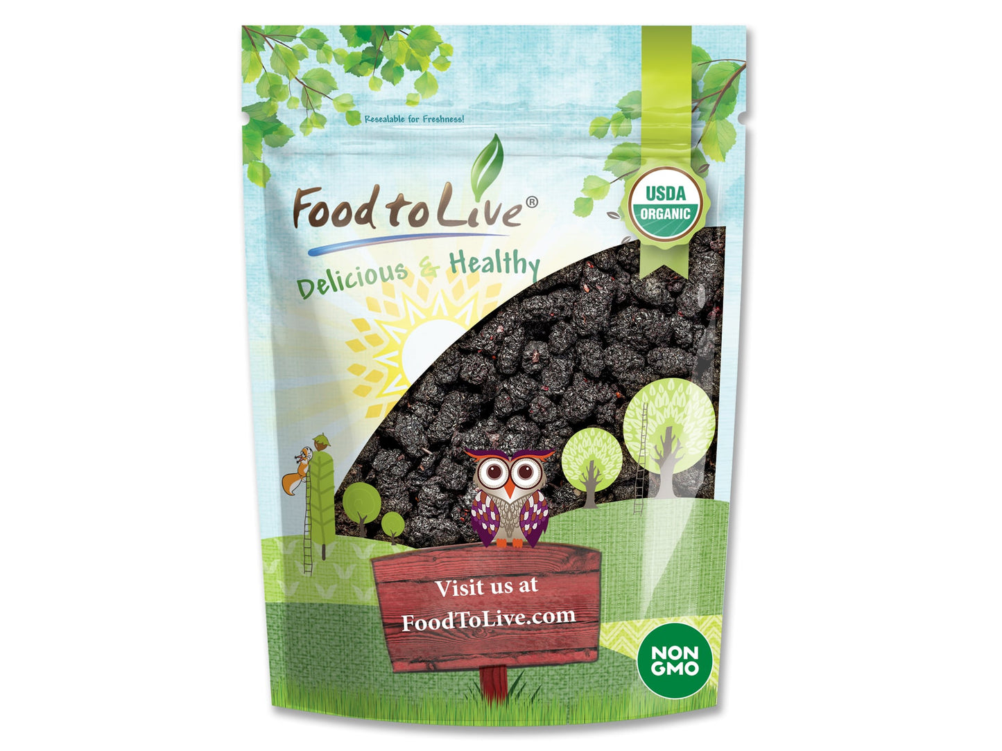 Organic Dried Black Mulberries – Non-GMO, Raw Fruit, Unsulfured, Unsweetened, Vegan, Bulk. Great for Snacking, Desserts, and Granola