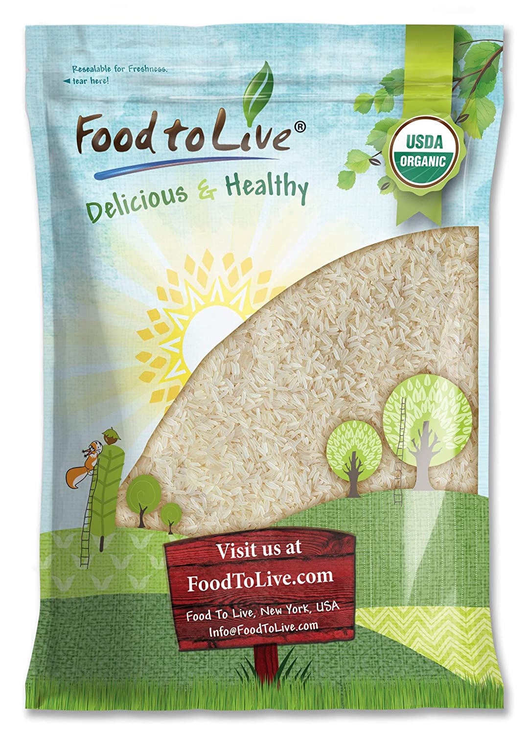 Organic Parboiled Long Grain White Rice - Non-GMO, Kosher, Vegan, Dried. Partially Precooked Converted Rice,Easy-cook Rice - by Food to Live