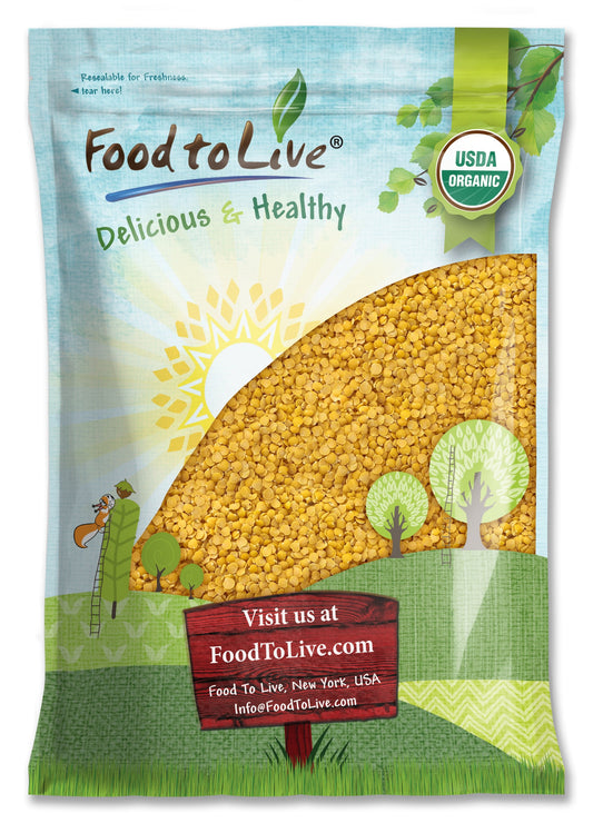 Organic Yellow Split Lentils - Non-GMO Golden Lentils, Raw, Dried, Vegan, Kosher, Bulk, Good Source of Protein, Fiber, and Iron. Low Sodium, Low Fat, Great for Cooking, Soups, Chili.