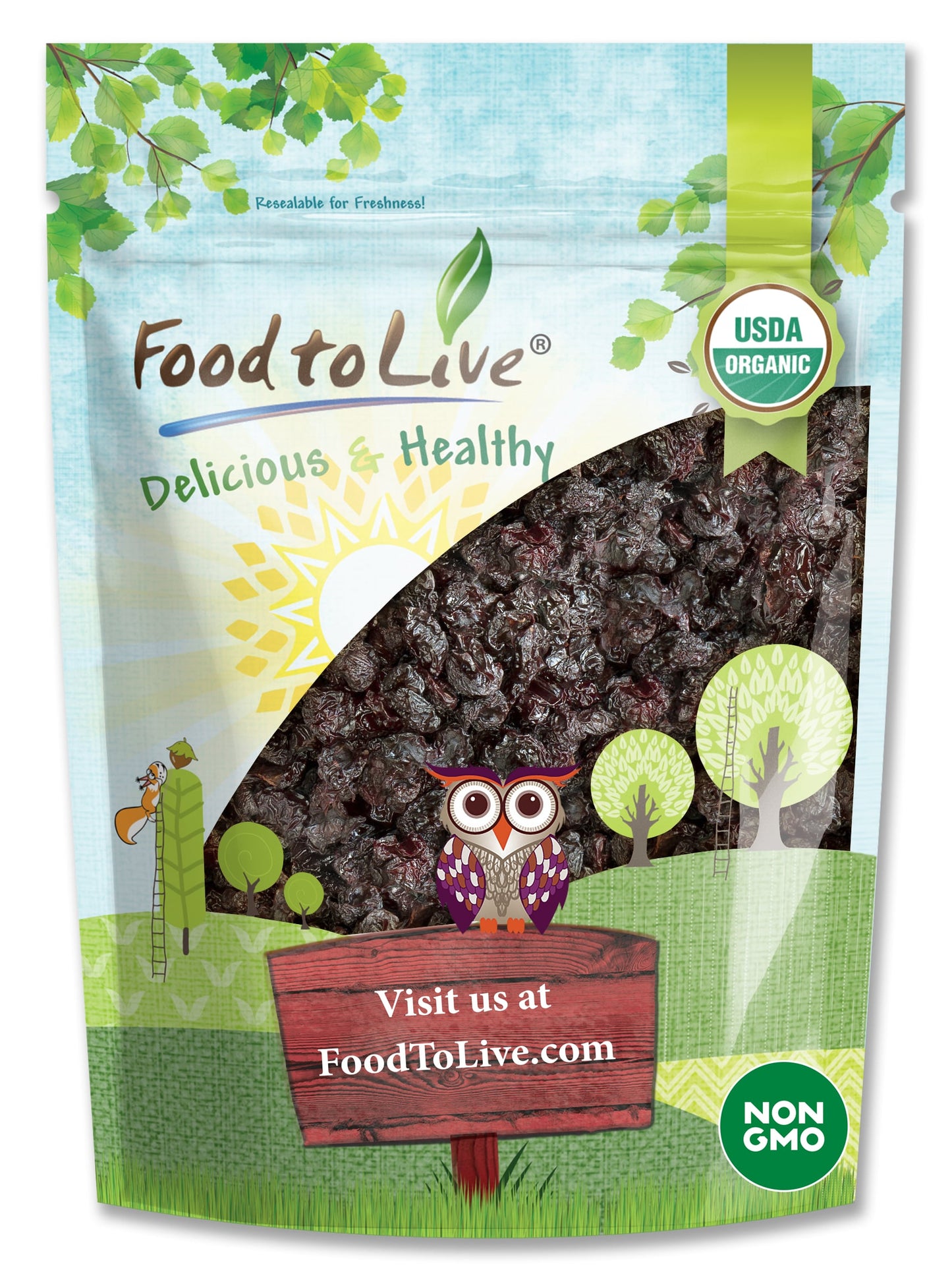 Organic Dried Sour Cherries - Pitted Cherry Fruit, Non-GMO, Raw, Sun-Dried, Unsweetened, Unsulfured, No Oil Added, Vegan, Kosher, Bulk, Prunus Cerasus – by Food to Live