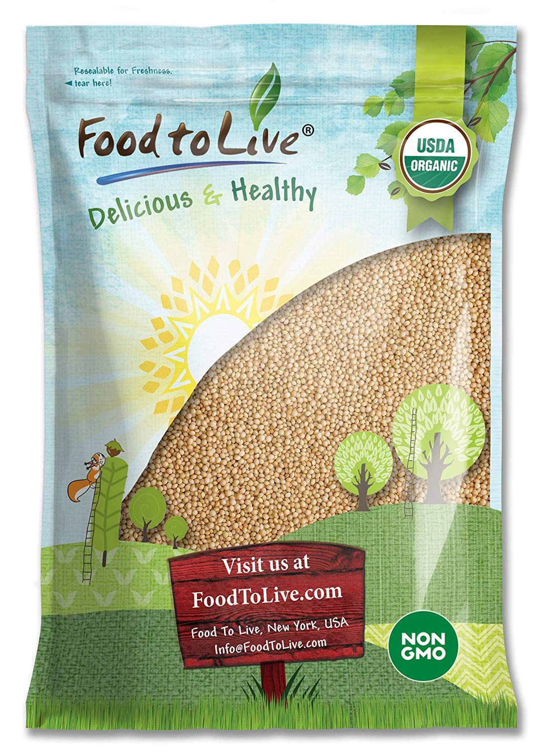 Organic Amaranth Grain - Whole Seeds, Non-GMO, Kosher, Vegan, Bulk - by Food to Live