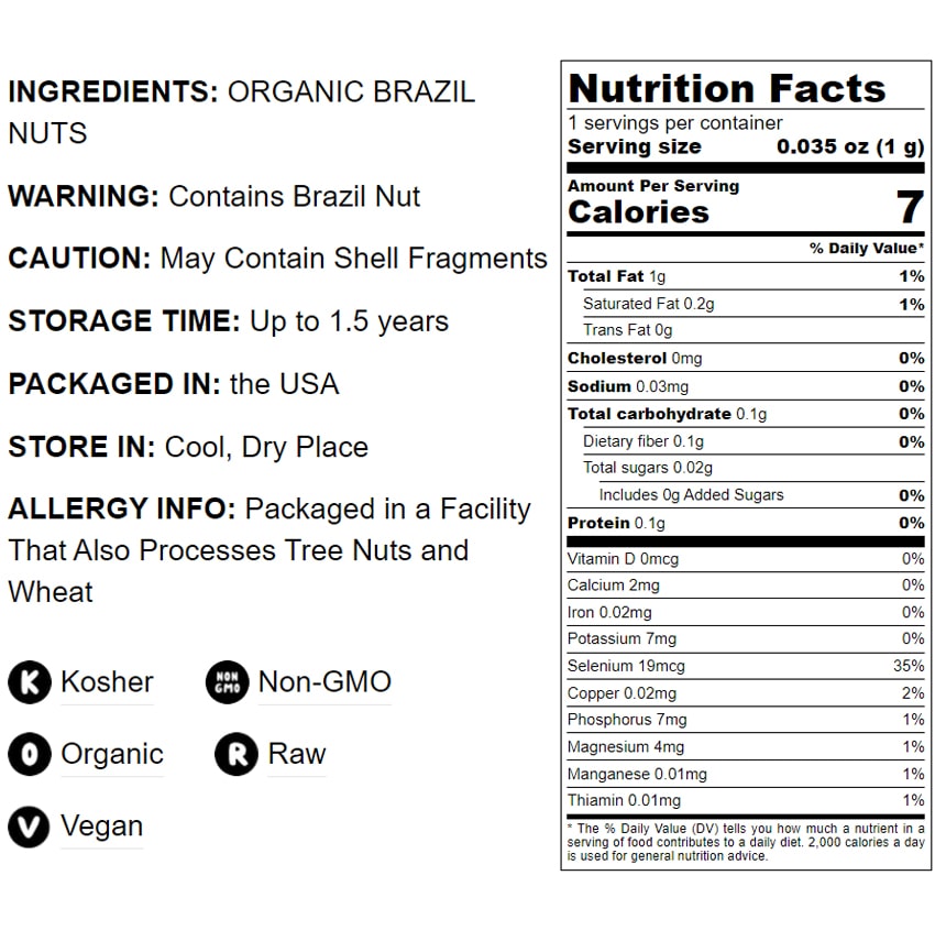 Organic Brazil Nuts – Non-GMO, Raw, Whole, No Shell, Unsalted, Kosher, Vegan, Keto, Paleo Friendly, Bulk, Good Source of Selenium, Trail Mix Snack