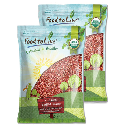 Organic Adzuki Beans — Whole Raw Dried Azuki Beans (Red Mung Beans), Non-GMO, Sproutable, Kosher, Vegan, Bulk. Rich in Minerals, Dietary Fiber and Protein. Perfect for Bean Paste, Soups, and Stews.