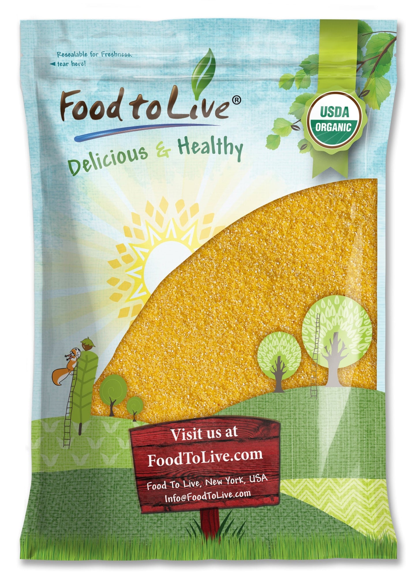 Organic Polenta - Non-GMO Yellow Corn Grits, Ground Cornmeal, Quick Cooking, Vegan, Kosher, Bulk, Great for Hot Cereal and Porridge. Low Sodium, Milled Maize, Corn Meal, Made in USA
