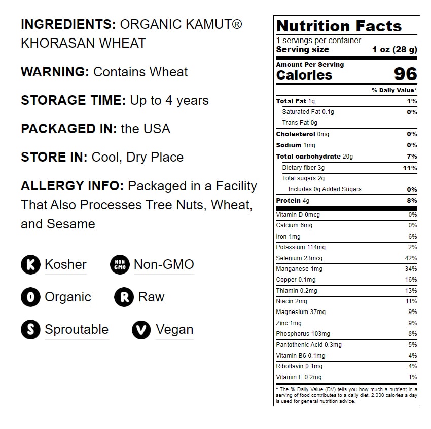 Organic KAMUT Khorasan Wheat Berries - 100% Whole Grain, Sproutable for Wheatgrass, Non-GMO, Kosher, Bulk - by Food to Live