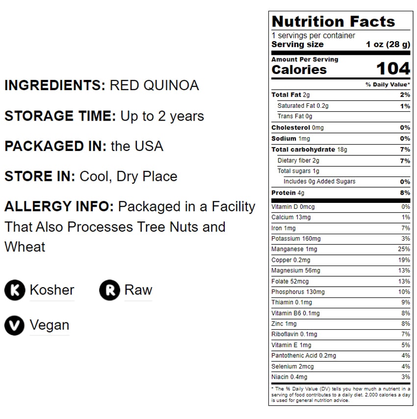 Red Quinoa - Ancient Whole Grain Seeds, Raw, Sproutable, Kosher, Vegan, Sirtfood, Bulk. Rich in Essential Amino Acids and Minerals. Quick-Cooking. Perfect for Salads