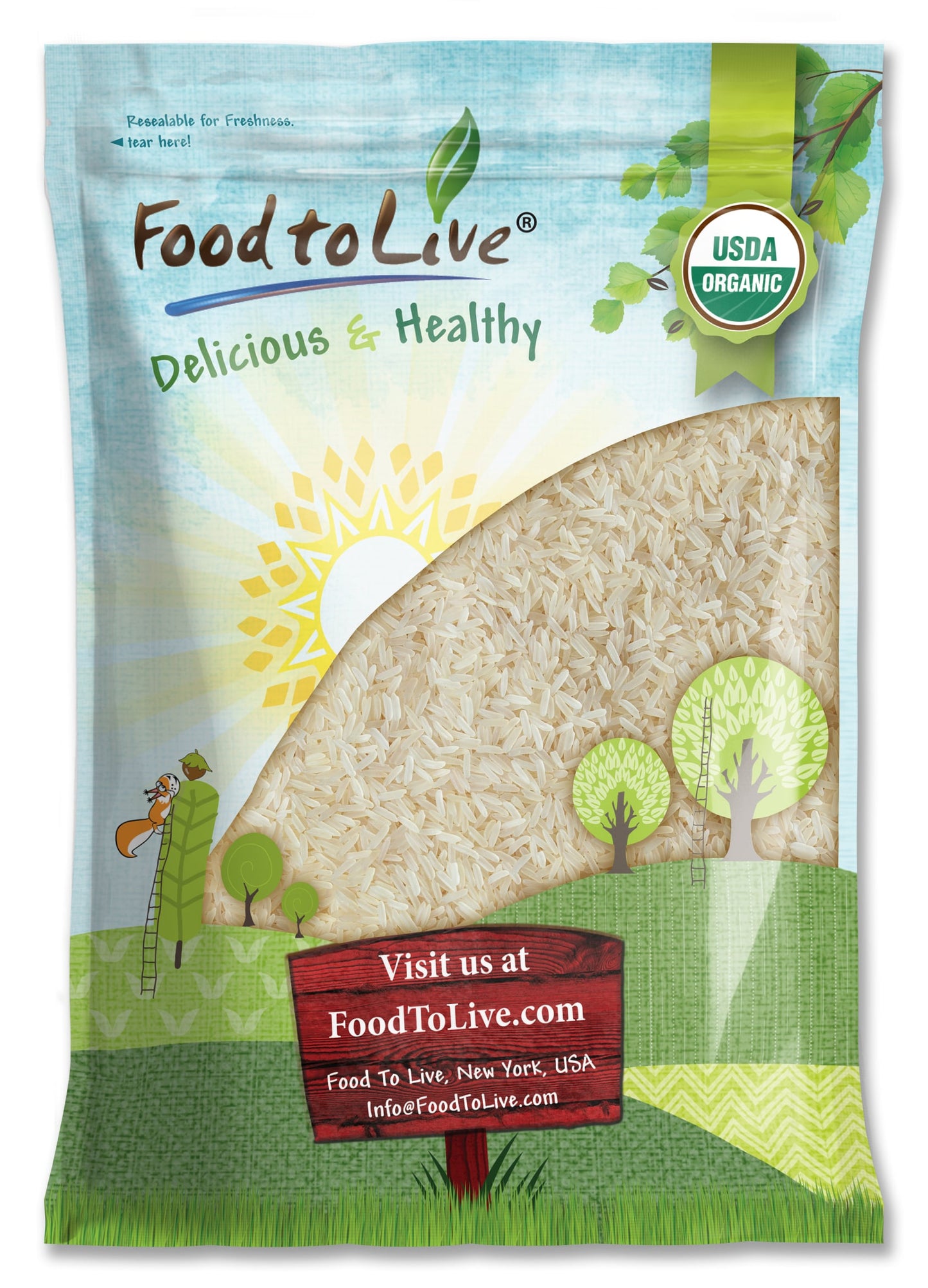 Organic Parboiled Long Grain White Rice - Non-GMO, Kosher, Vegan, Dried. Partially Precooked Converted Rice,Easy-cook Rice - by Food to Live