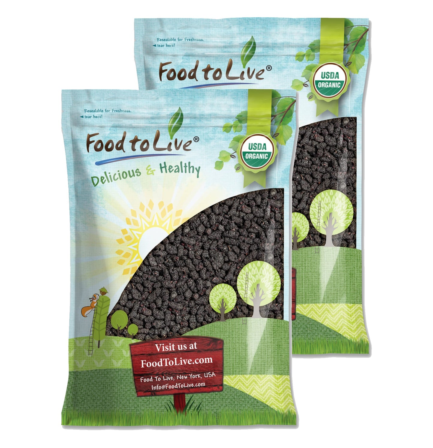 Organic Dried Black Mulberries – Non-GMO, Raw Fruit, Unsulfured, Unsweetened, Vegan, Bulk. Great for Snacking, Desserts, and Granola