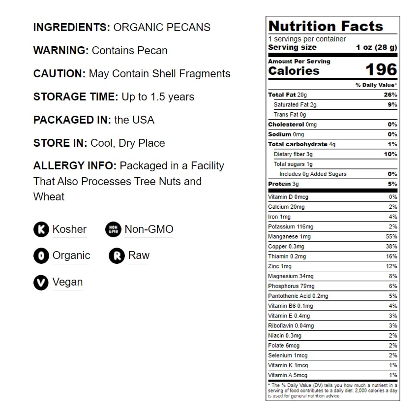 Organic Pecans - Non-GMO, Kosher, Raw, Vegan, No Shell - by Food to Live