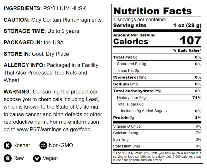 Psyllium Husk Powder - Non-GMO Verified, Pure, Kosher, Vegan, Keto, Unflavored, Finely Ground, Bulk, Mixes Well, Rich in Soluble Fiber. Natural Food Thickener