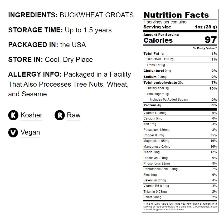 Buckwheat Groats - Hulled Whole Grains, Raw, Kosher, Vegan, Sirtfood, Bulk, Good Source of Dietary Fiber, Copper, Magnesium, Manganese, and Niacin - by Food to Live