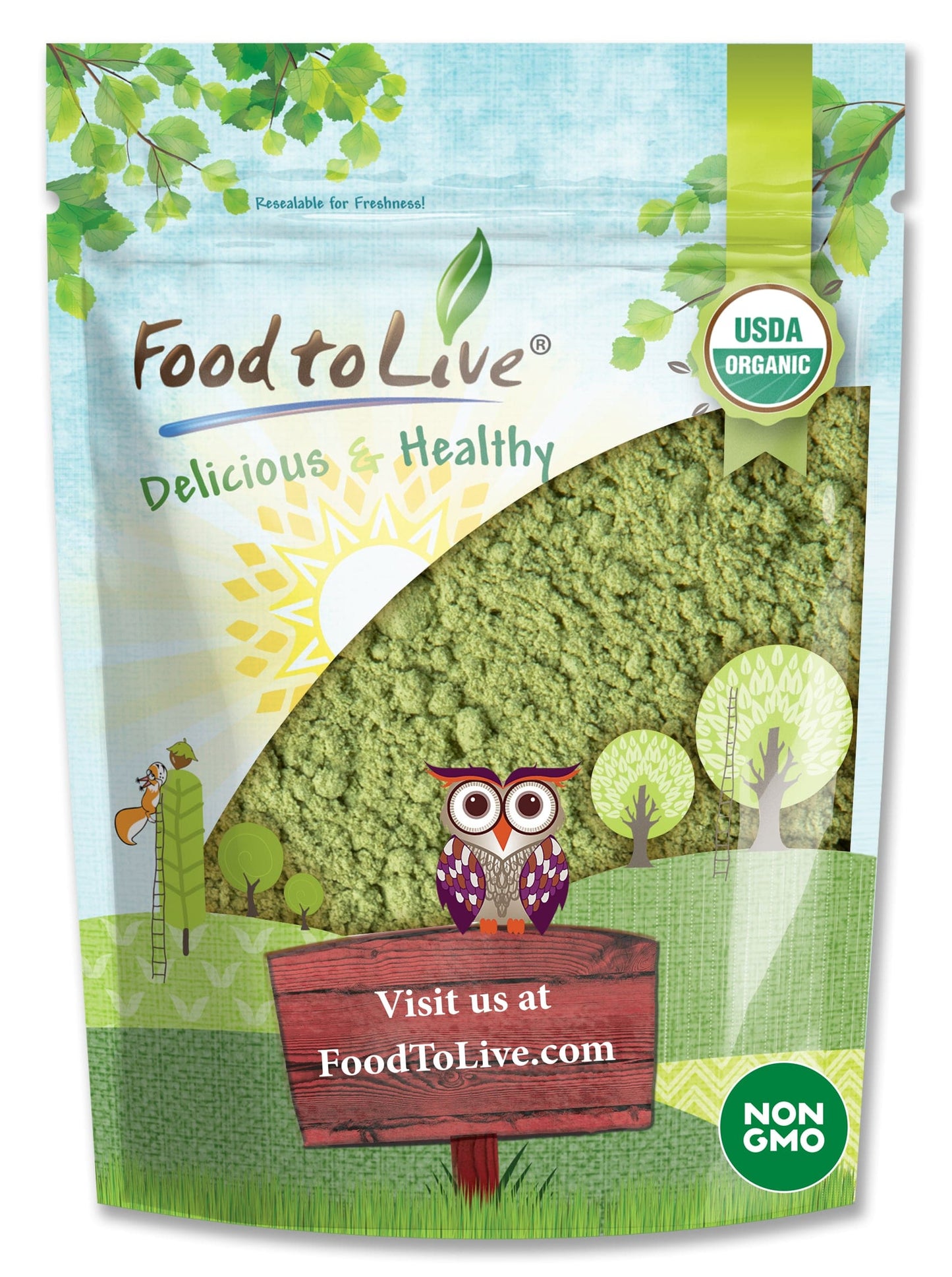 Organic Kale Powder — Non-GMO, Made from Raw Dried Whole Leaves, Vegan, Bulk, Great for Baking, Juices, Smoothies, Shakes, Теа, and Instant Breakfast Drinks. Good Source of Vitamin C