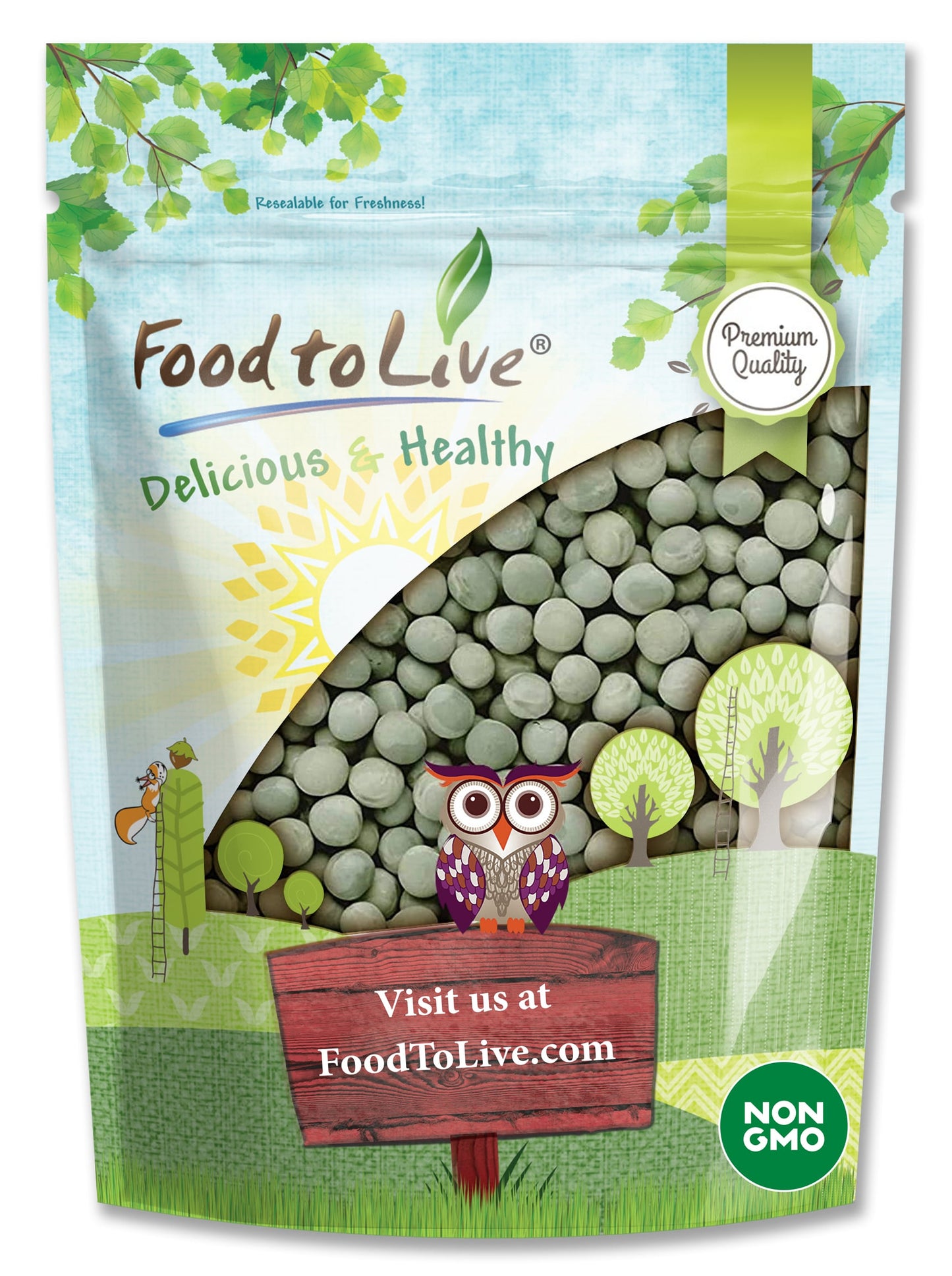 Green Whole Peas — Non-GMO Verified, Great for Green Curry, Kosher, Raw, Dried - by Food to Live