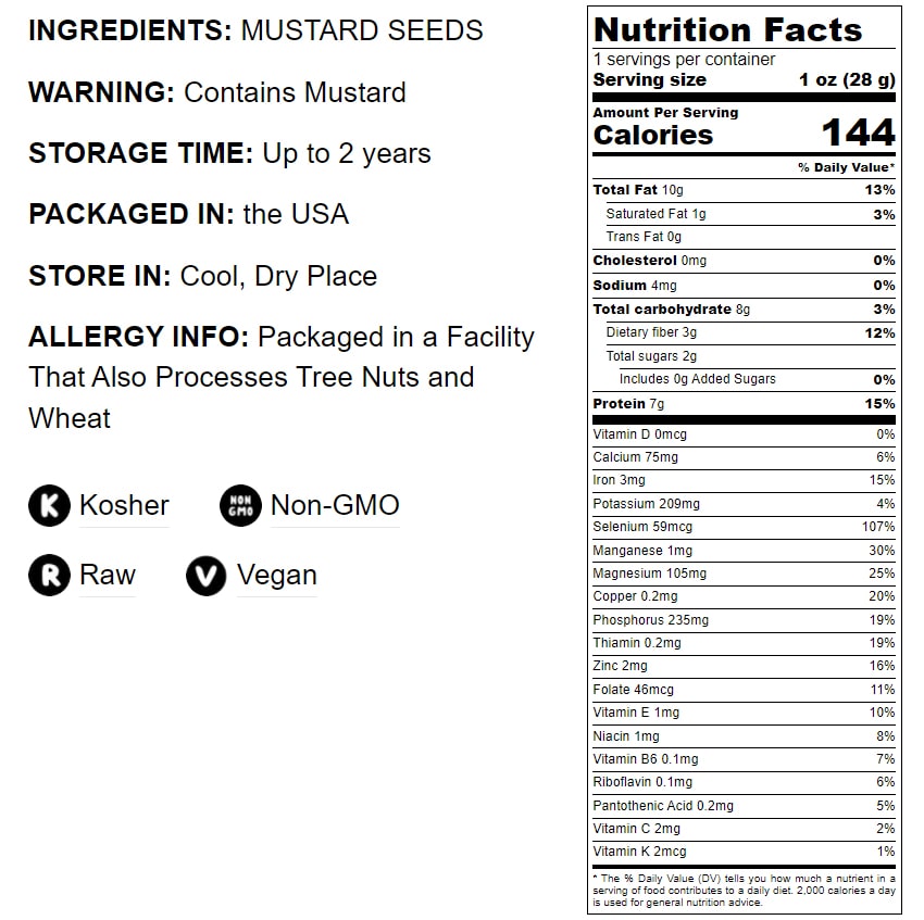 Yellow Mustard Seeds — Non-GMO Verified, Kosher, Raw, Vegan, Bulk - by Food to Live