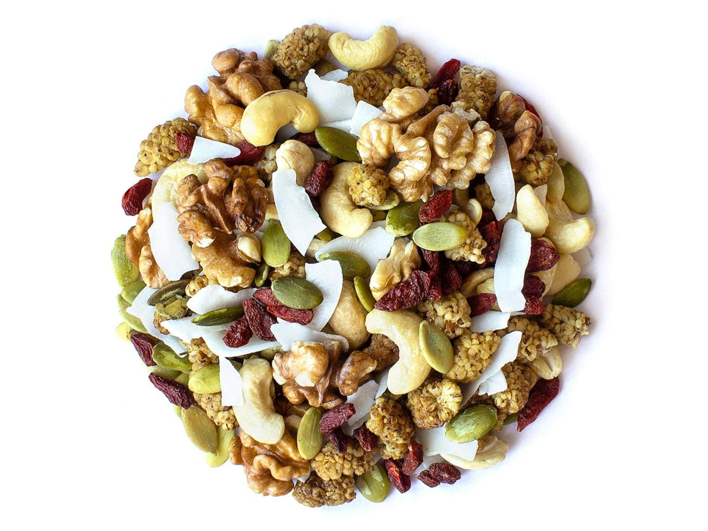 Organic Variety Trail Mix — Raw, Non-GMO Goji Berries, Coconut Chips, Mulberries, Cashews, Walnuts, Pumpkin Seeds. Kosher - by Food to Live