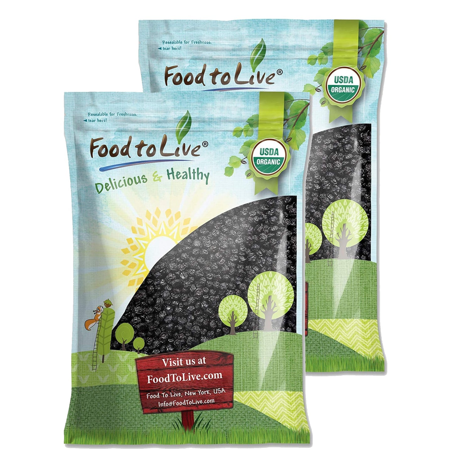 Organic Dried Blueberries - Non-GMO, Kosher, Raw, Vegan, Unsulfured, Bulk - by Food to Live