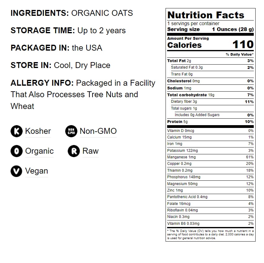 Organic Steel Cut Oats — 100% Whole Grain Irish Oats, Non-GMO Cereal, Non-Irradiated, Vegan, Bulk, Product of the USA