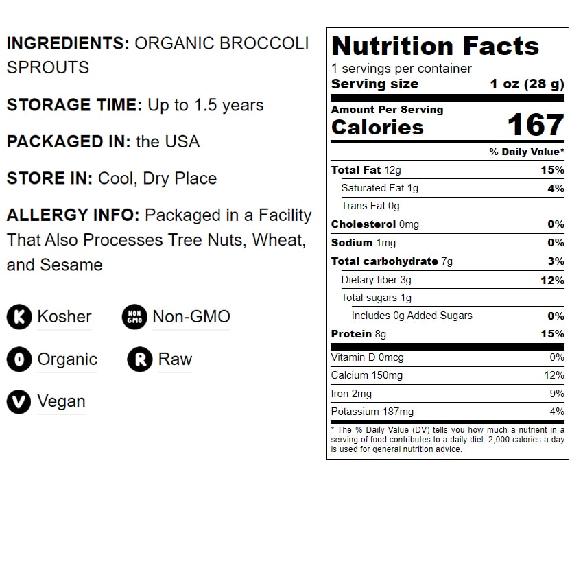 Organic Broccoli Sprouts Powder — Grown from Non-GMO Seeds, Kosher, Non-Irradiated, Pure, Vegan Superfood, Bulk - by Food to Live