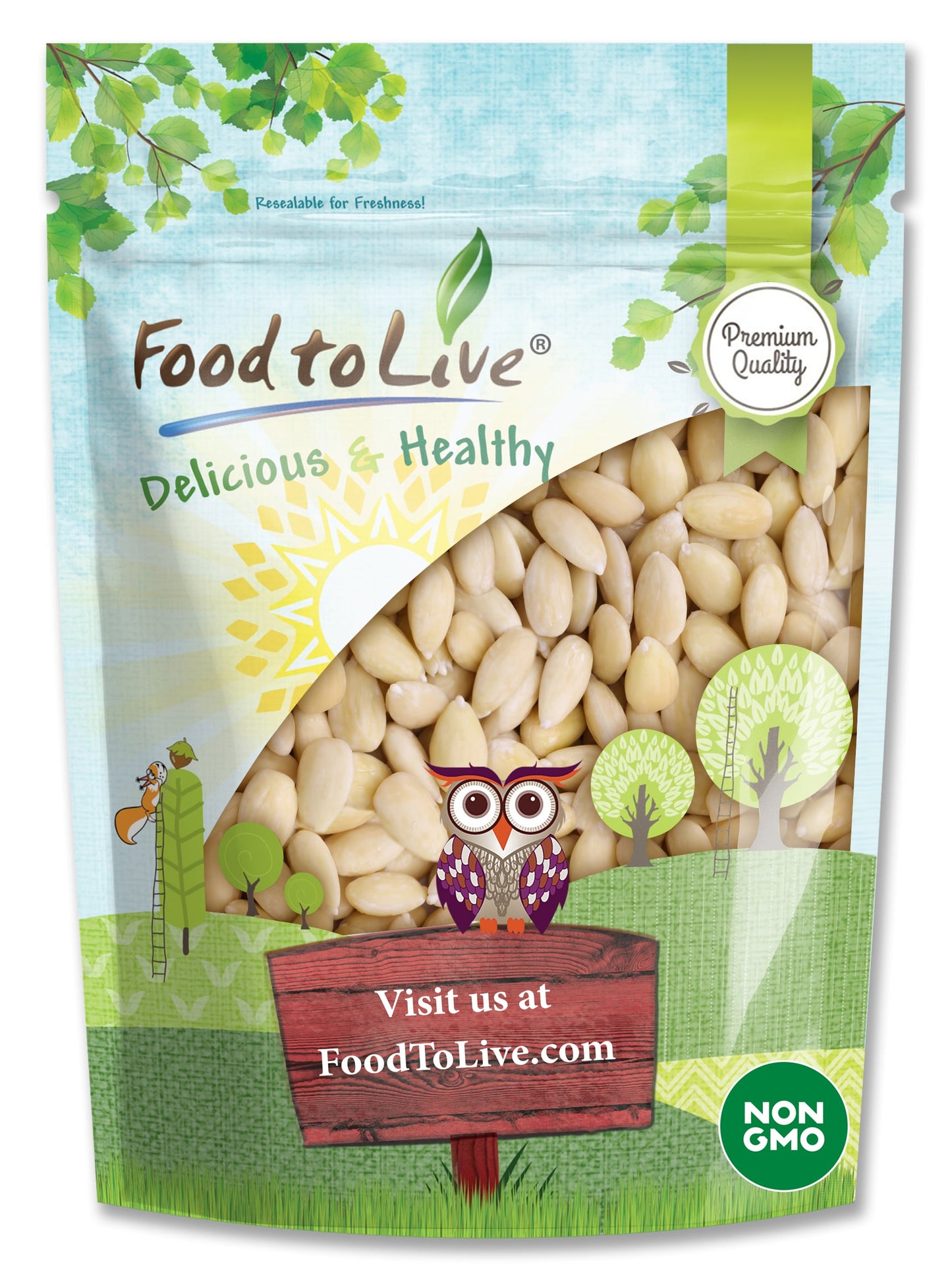 Blanched Almonds — Whole, Non-GMO Verified, Kosher, Raw, Vegan - by Food to Live