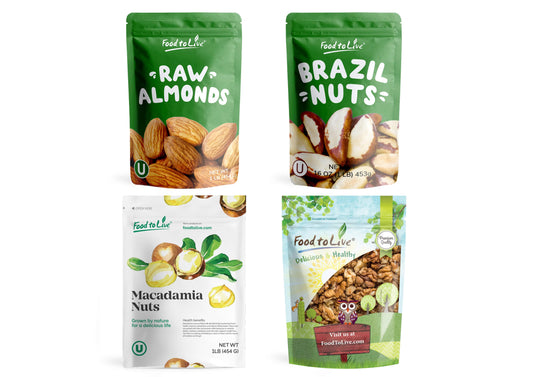 Raw Nuts in a Gift Box - Walnuts, Almonds, Brazil Nuts, and Macadamia Nuts - by Food to Live