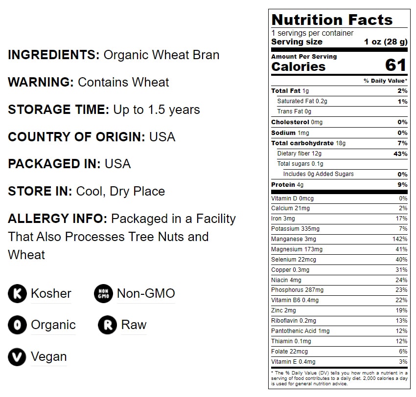 Organic Red Wheat Bran – Non-GMO, Milled Outer Layer of Hard Red Wheat Berries, Unprocessed, Vegan, Kosher, Bulk. High in Dietary Fiber. Perfect for Hot Cereals, Muffins, and Baked Goods