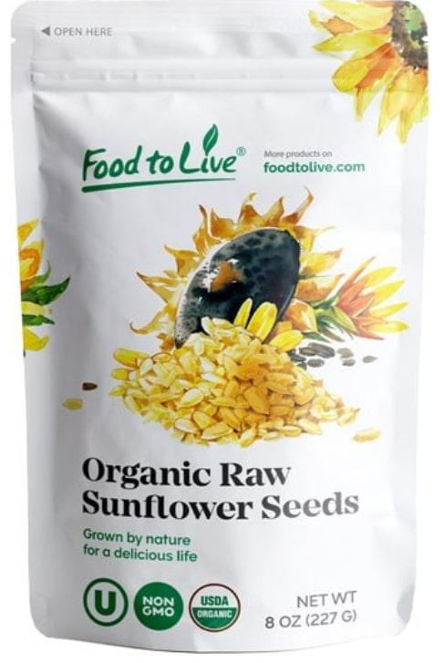Organic Sprouted Sunflower Seeds — Non-GMO, Kosher, No Shell, Unsalted, Raw Kernels, Vegan Superfood, Sirtfood, Bulk - by Food to Live