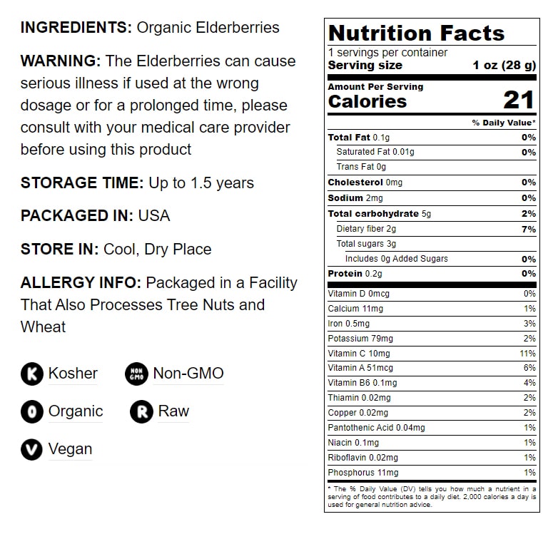 Organic Elderberries - Non-GMO, Kosher, Raw, Vegan, Bulk - by Food to Live