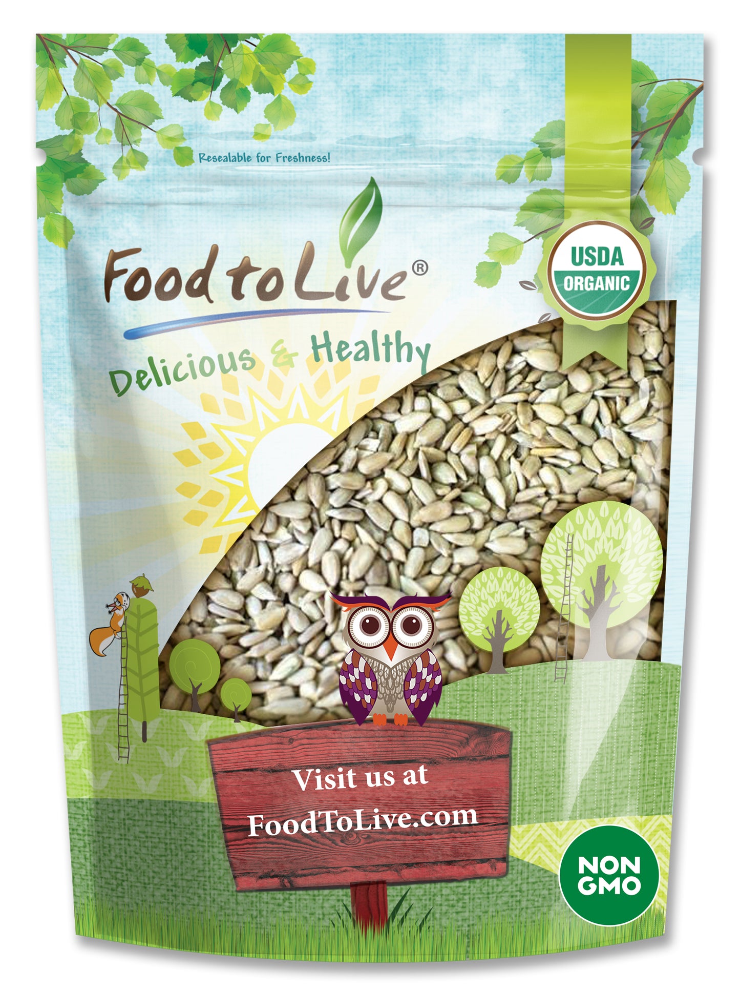 Organic Sprouted Sunflower Seeds — Non-GMO, Kosher, No Shell, Unsalted, Raw Kernels, Vegan Superfood, Sirtfood, Bulk - by Food to Live