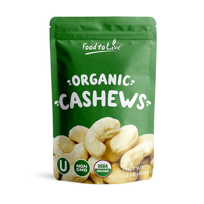 Organic Dry Roasted Whole Cashews – Non-GMO, Unsalted, Oven Roasted Cashew Nuts, No Oil Added, Kosher, Vegan, Bulk. Crunchy Texture. Good Source of Protein and Healthy Fats