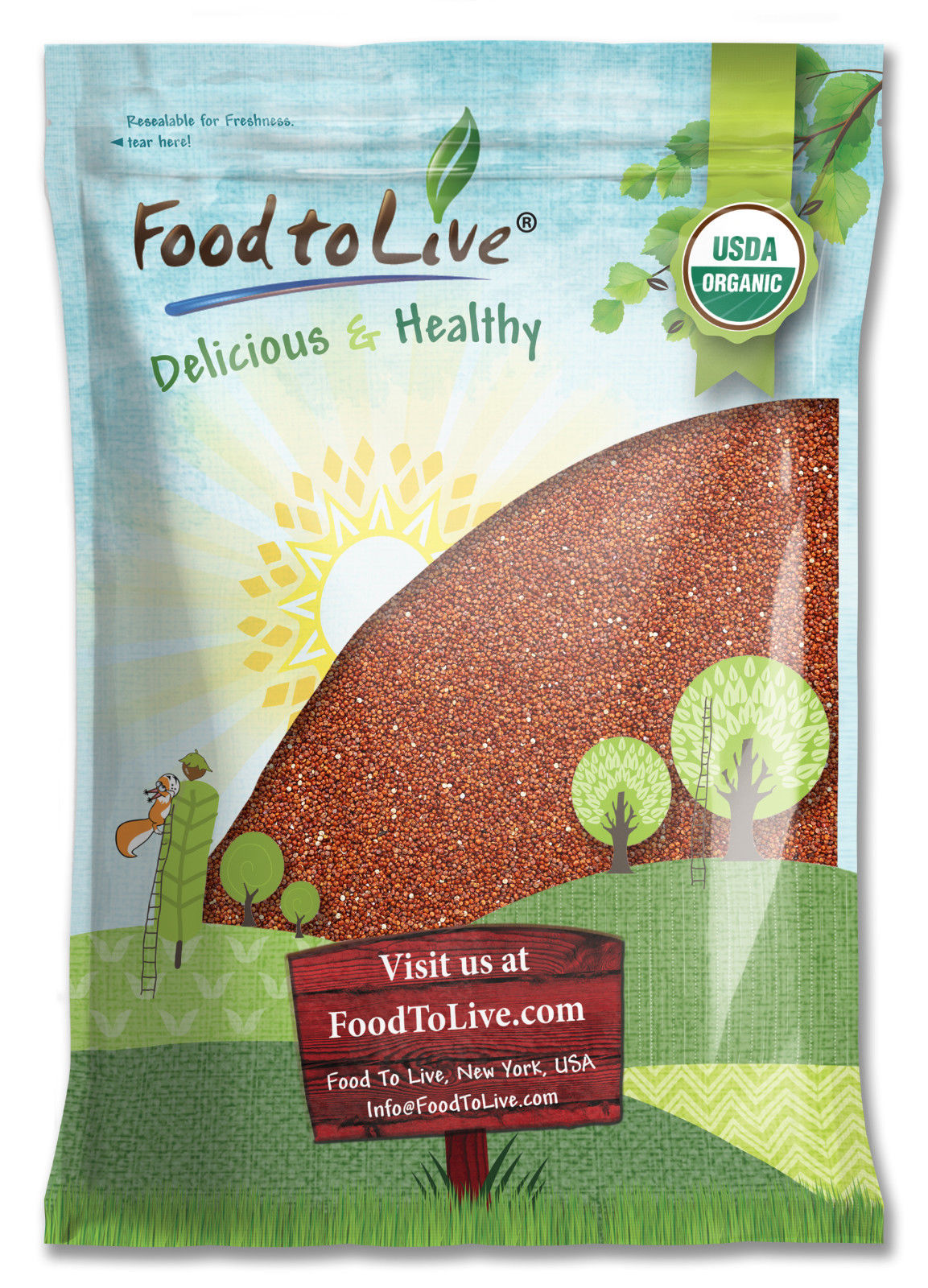 Organic Red Quinoa - Non-GMO, Kosher, Raw, Vegan, Sirtfood - by Food to Live