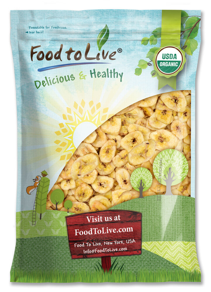 Organic Banana Chips — Sweetened, Unsulfured, Non-GMO, Kosher, Vegan, Bulk - by Food to Live