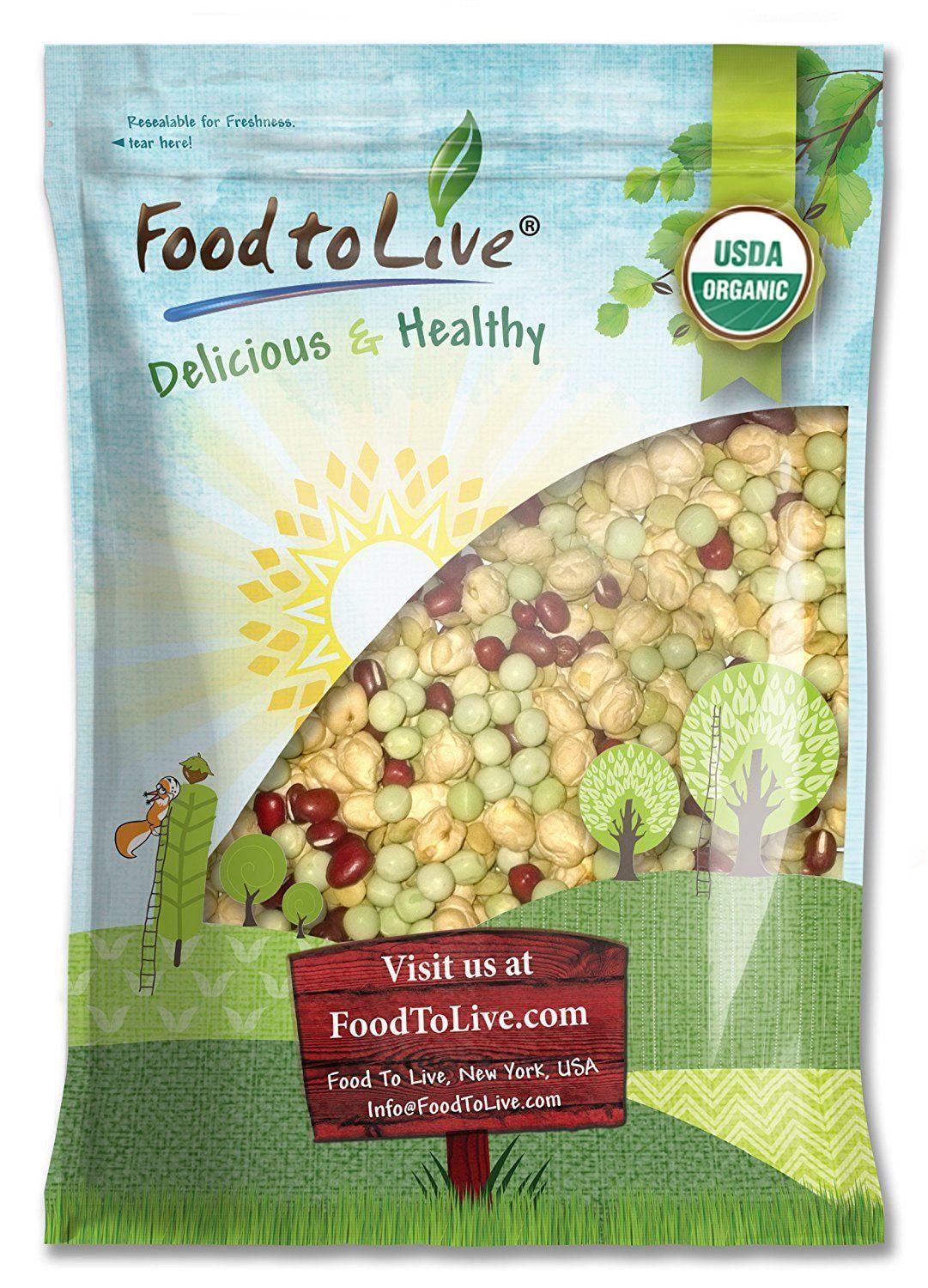 Organic Crunchy Mix of Sprouting Beans - Non-GMO, Kosher, Vegan, Raw, Dried, Bulk - Green Peas, Adzuki, Lentil, Garbanzo - by Food to Live