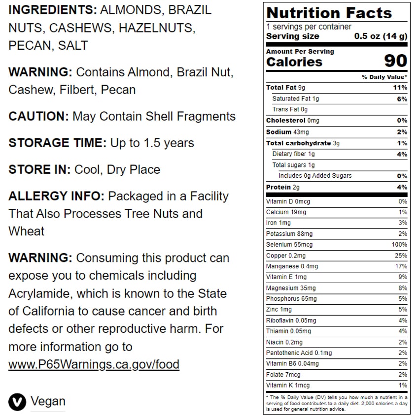 Deluxe Nuts Mix — A Blend of Dry Roasted Pecans, Cashews, Filberts, Almonds, Brazil Nuts with Himalayan Salt. Oven Roasted and Lightly Salted. No Oil Added, Vegan, Kosher, Bulk. Great Snack