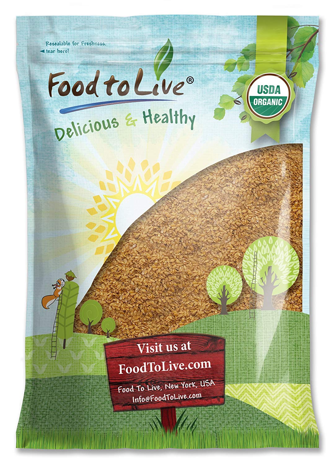 Organic Golden Flaxseed – Whole, Non-GMO, Kosher, Raw, Vegan, Bulk - by Food to Live