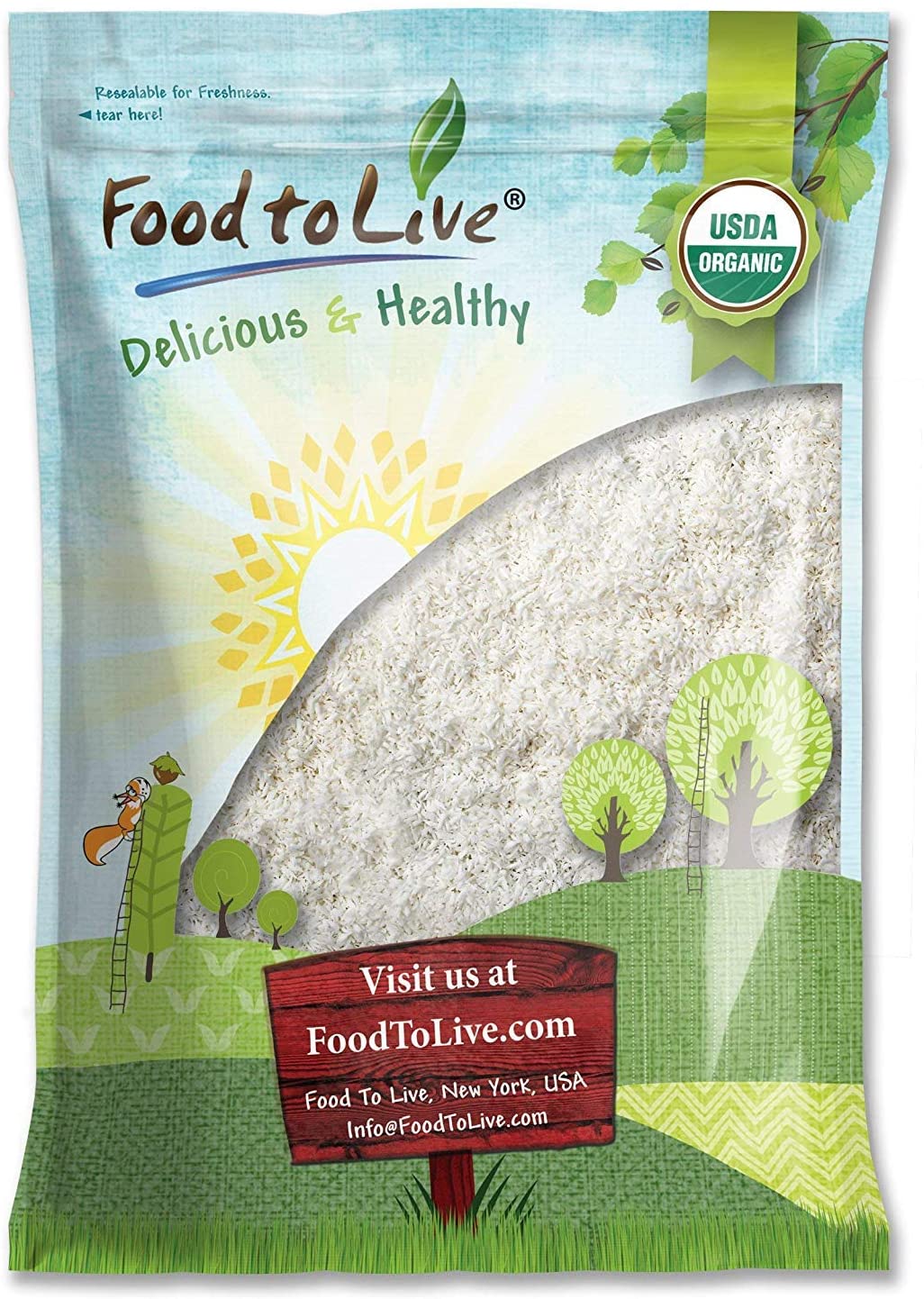 Organic Shredded Coconut - Desiccated, Unsweetened, Non-GMO, Kosher, Raw, Vegan, Bulk - by Food to Live