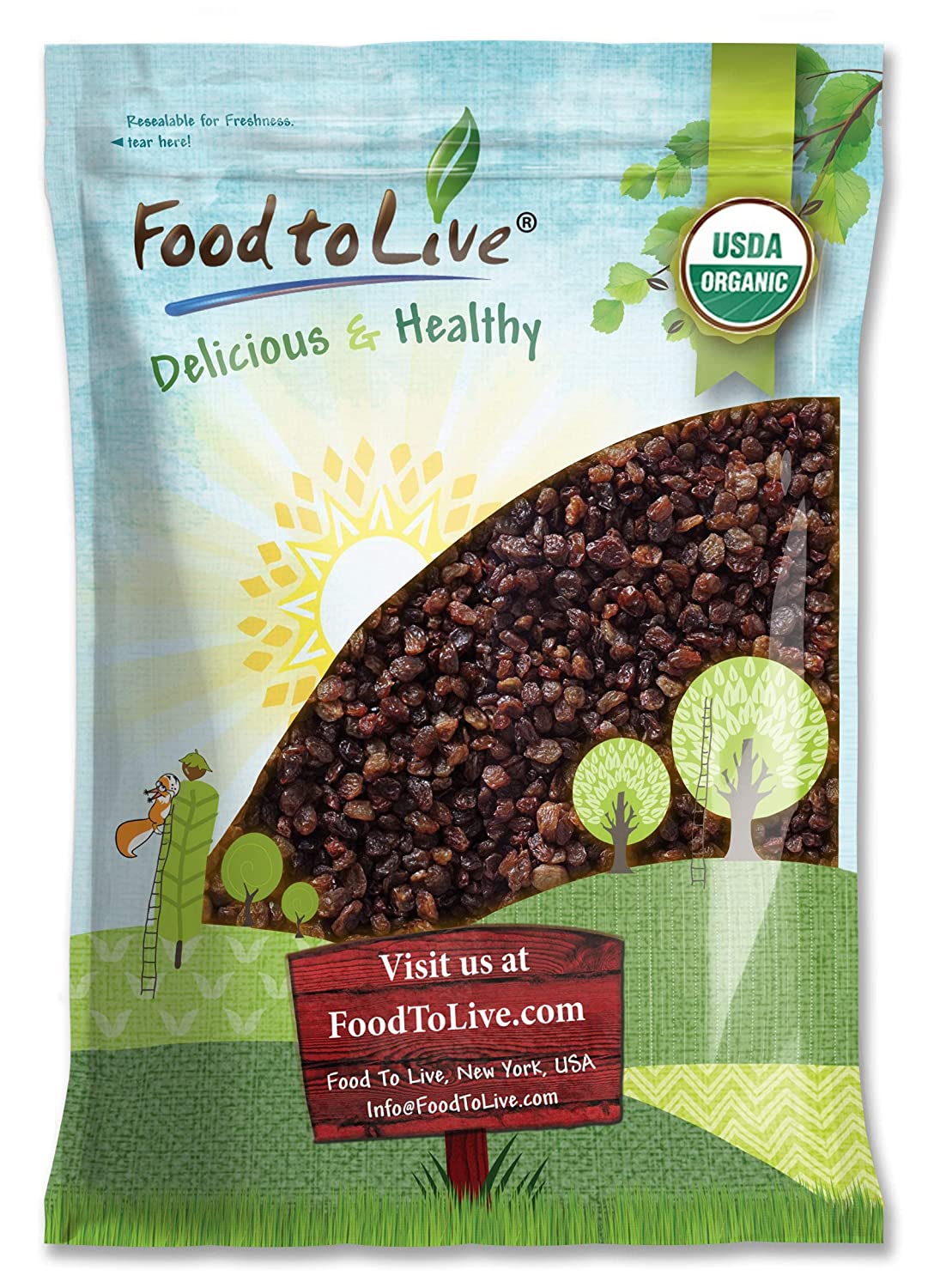 Turkish Organic Raisins — Sun Dried Thompson Seedless Select Grapes, Non-GMO, Lightly Coated with Sunflower Oil - by Food to Live